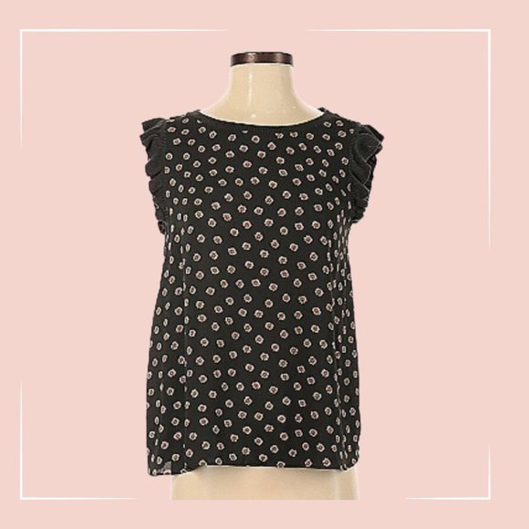 Ann Taylor LOFT Sleeveless Blouse | Floral Print, Ruffles - Picture 1 of 3